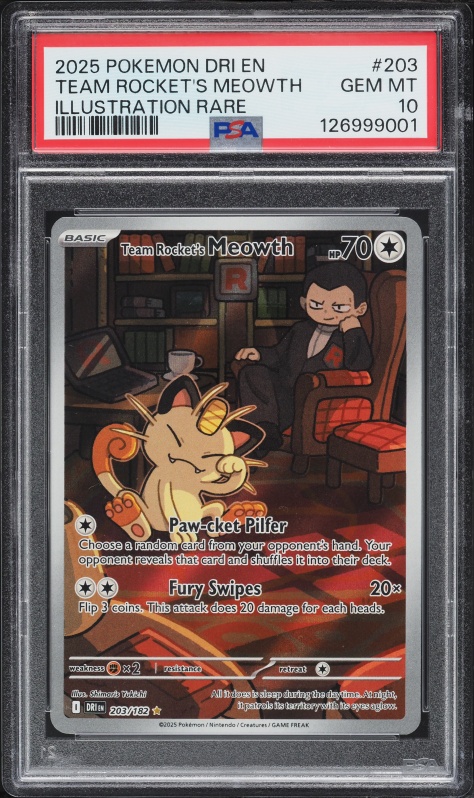 2025 Pokemon Scarlet & Violet Destined Rivals IR Team Rocket's Meowth #203 PSA 10 GEM MINT