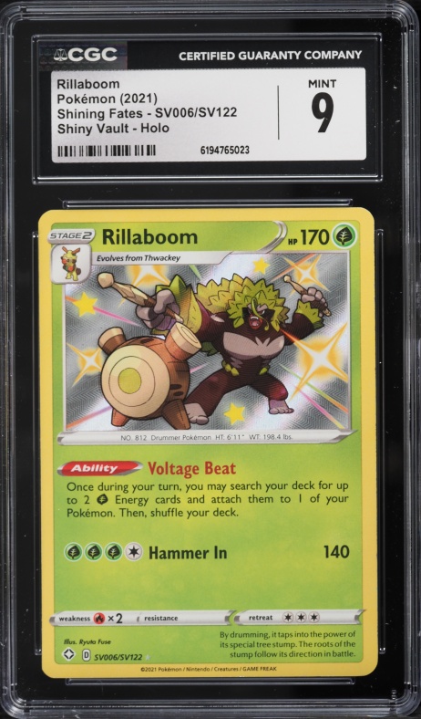 2021 Pokemon Sword & Shield Shining Fates Vault Holo Shiny Rare Rillaboom #SV006 CGC 9 MINT