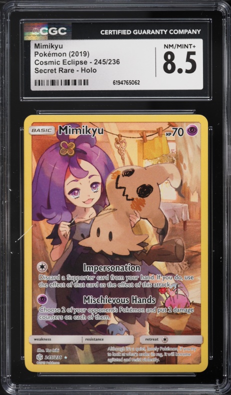 2019 Pokemon Sun & Moon Cosmic Eclipse CHR Mimikyu #245 CGC 8.5 NM-MT+
