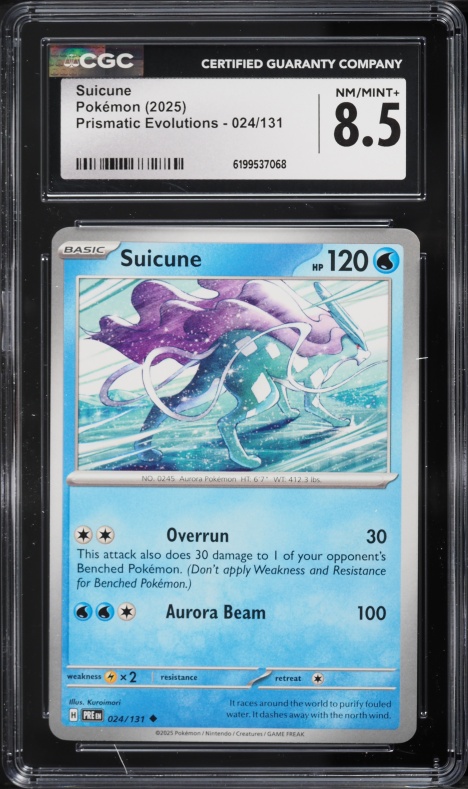 2025 Pokemon Prismatic Evolutions Suicune #024 CGC 8.5 NM-MT+
