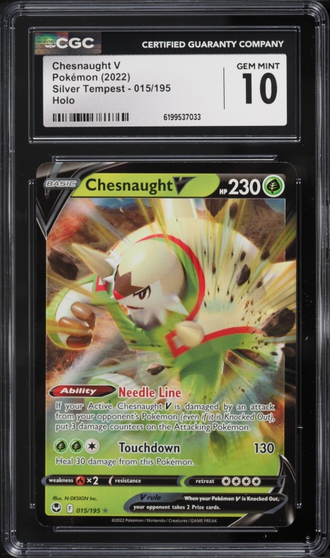 2022 Pokemon Sword & Shield Silver Tempest Holo Chesnaught V #015 CGC 10 GEM MINT