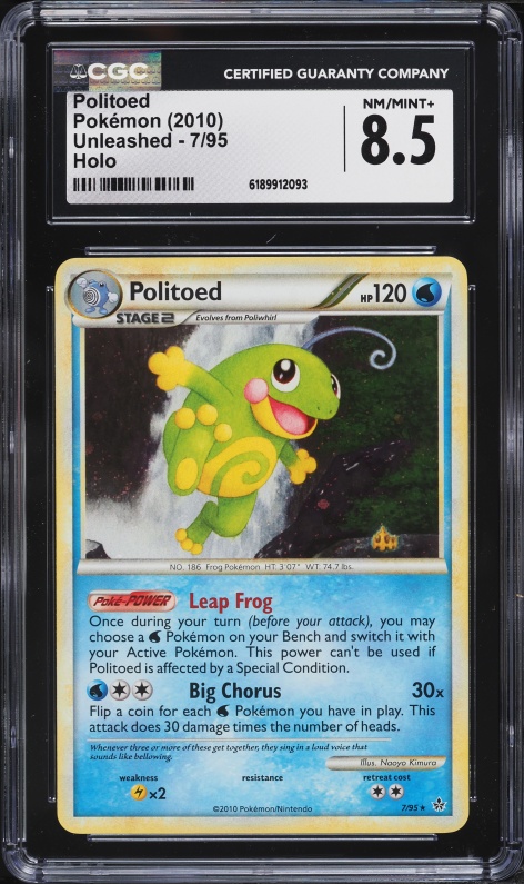 2010 Pokemon HeartGold & SoulSilver Unleashed Holo Politoed #7 CGC 8.5 NM-MT+