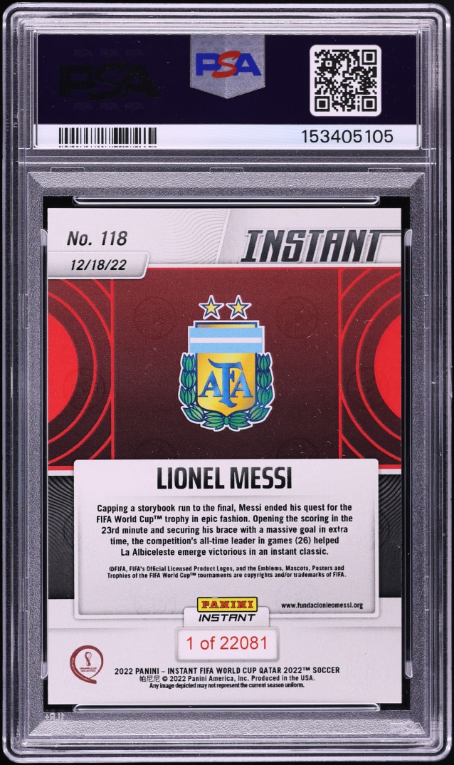 2022 Panini Instant FIFA World Cup Qatar Lionel Messi /22081 #118 PSA 10 GEM MINT