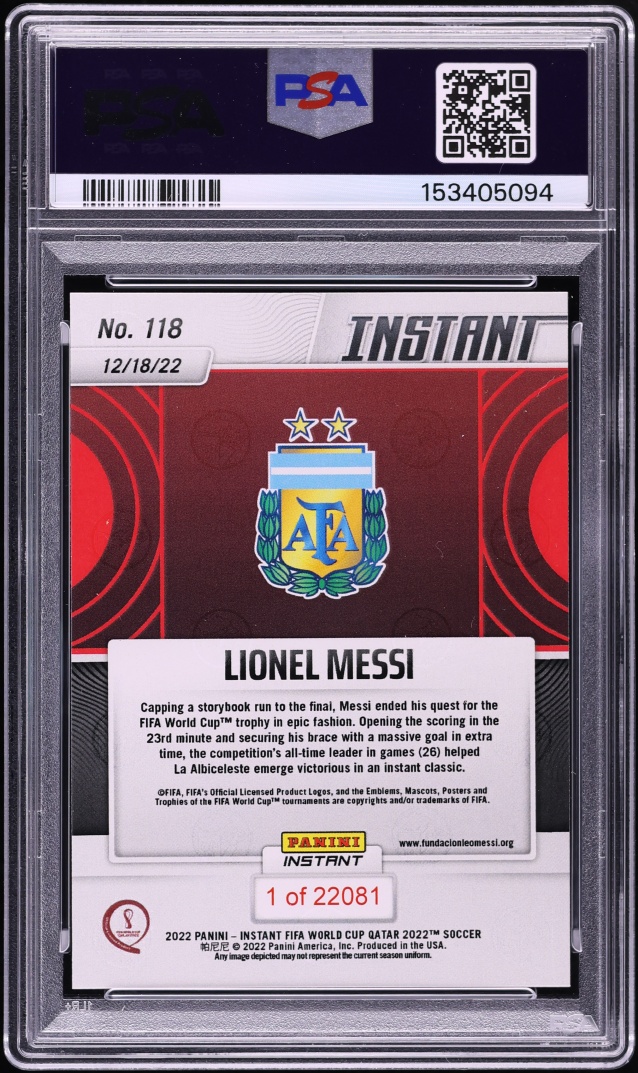 2022 Panini Instant FIFA World Cup Qatar Lionel Messi /22081 #118 PSA 10 GEM MINT