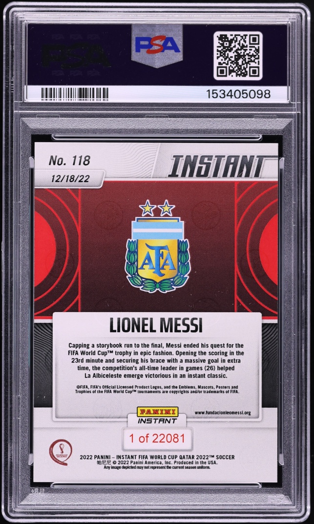 2022 Panini Instant FIFA World Cup Qatar Lionel Messi /22081 #118 PSA 10 GEM MINT