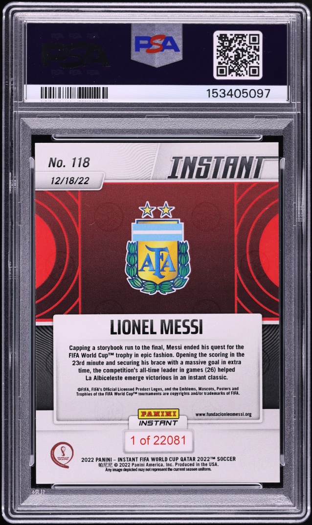 2022 Panini Instant FIFA World Cup Qatar Lionel Messi /22081 #118 PSA 10 GEM MINT