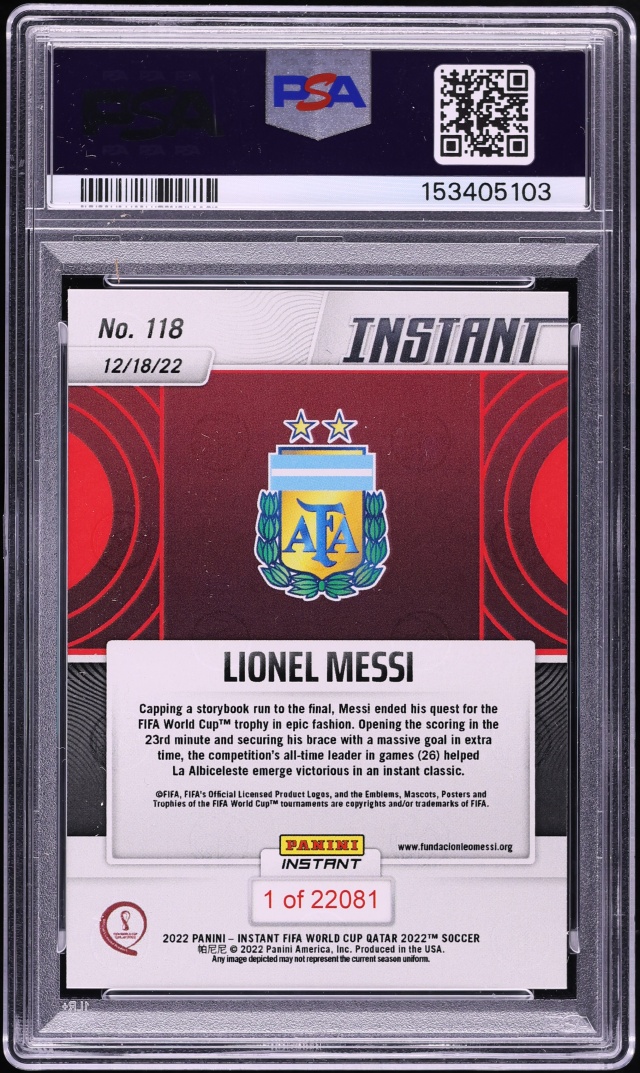2022 Panini Instant FIFA World Cup Qatar Lionel Messi /22081 #118 PSA 10 GEM MINT