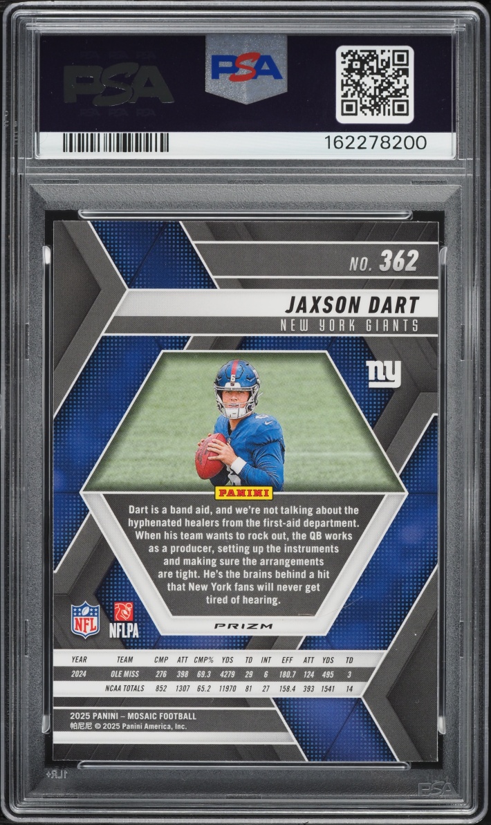 2025 Panini Mosaic Purple Scope Jaxson Dart ROOKIE #362 PSA 10 GEM MINT