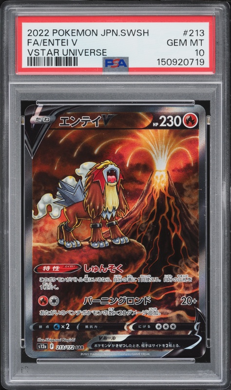 2022 Pokemon Japanese Sword & Shield VSTAR Universe SAR Entei V #213 PSA 10 GEM MINT