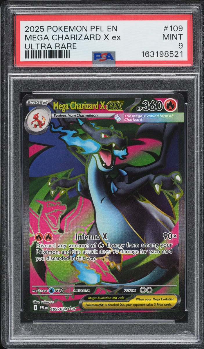 2025 Pokemon Mega Evolution Phantasmal Flames Full Art Mega Charizard X Ex #109 PSA 9 MINT