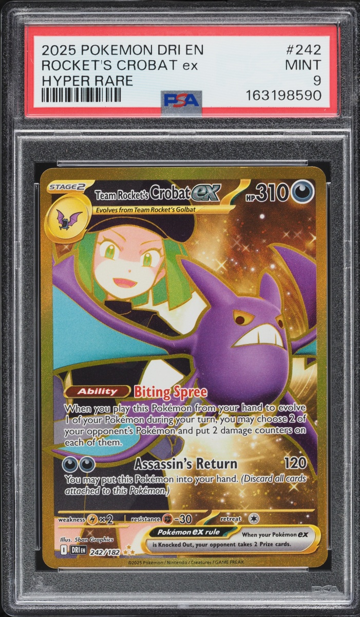 2025 Pokemon Scarlet & Violet Destined Rivals Gold Rare Team Rocket's Crobat Ex #242 PSA 9 MINT