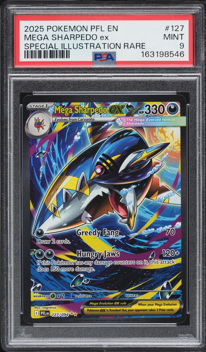 2025 Pokemon Mega Evolution Phantasmal Flames SIR Mega Sharpedo Ex #127 PSA 9 MINT