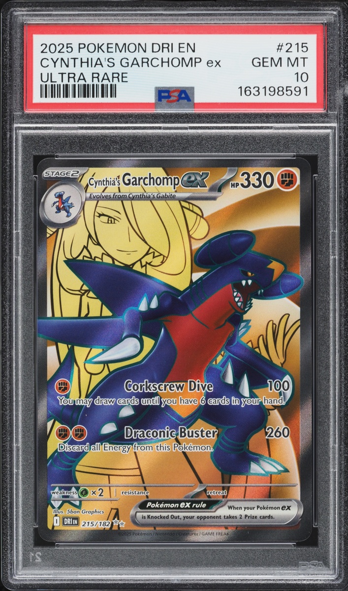 2025 Pokemon Scarlet & Violet Destined Rivals Full Art Cynthia's Garchomp Ex #215 PSA 10 GEM