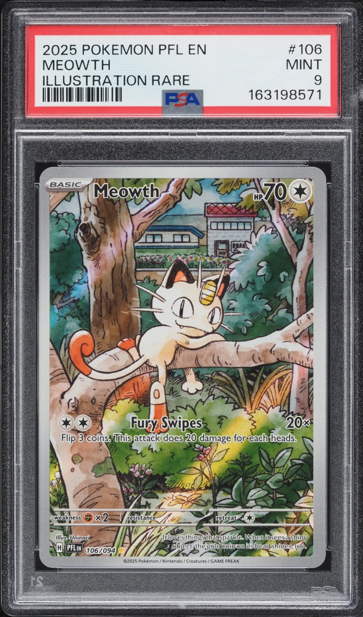 2025 Pokemon Mega Evolution Phantasmal Flames IR Meowth #106 PSA 9 MINT