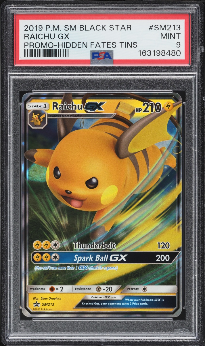 2019 Pokemon Sun & Moon Promo Hidden Fates Holo Raichu GX #SM213 PSA 9 MINT