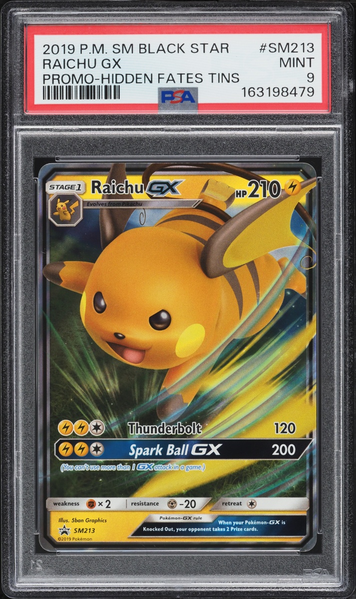 2019 Pokemon Sun & Moon Promo Hidden Fates Holo Raichu GX #SM213 PSA 9 MINT