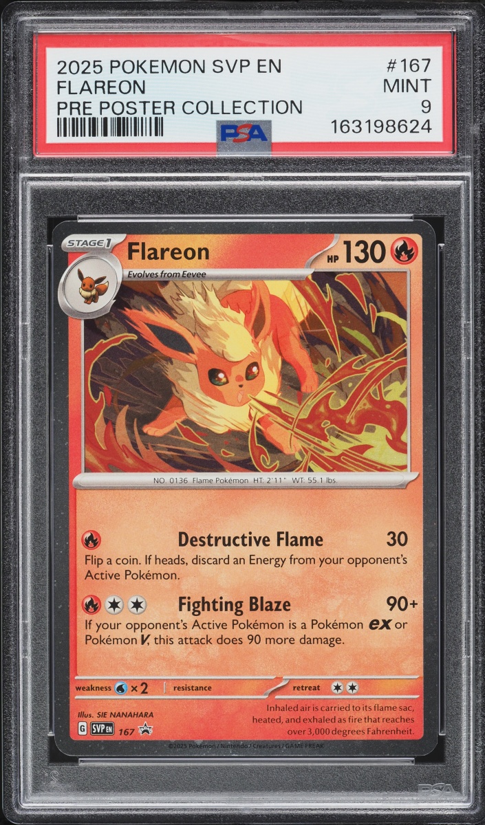 2025 Pokemon Scarlet & Violet Promo Prismatic Evolution Poster Collection Flareon #167 PSA 9