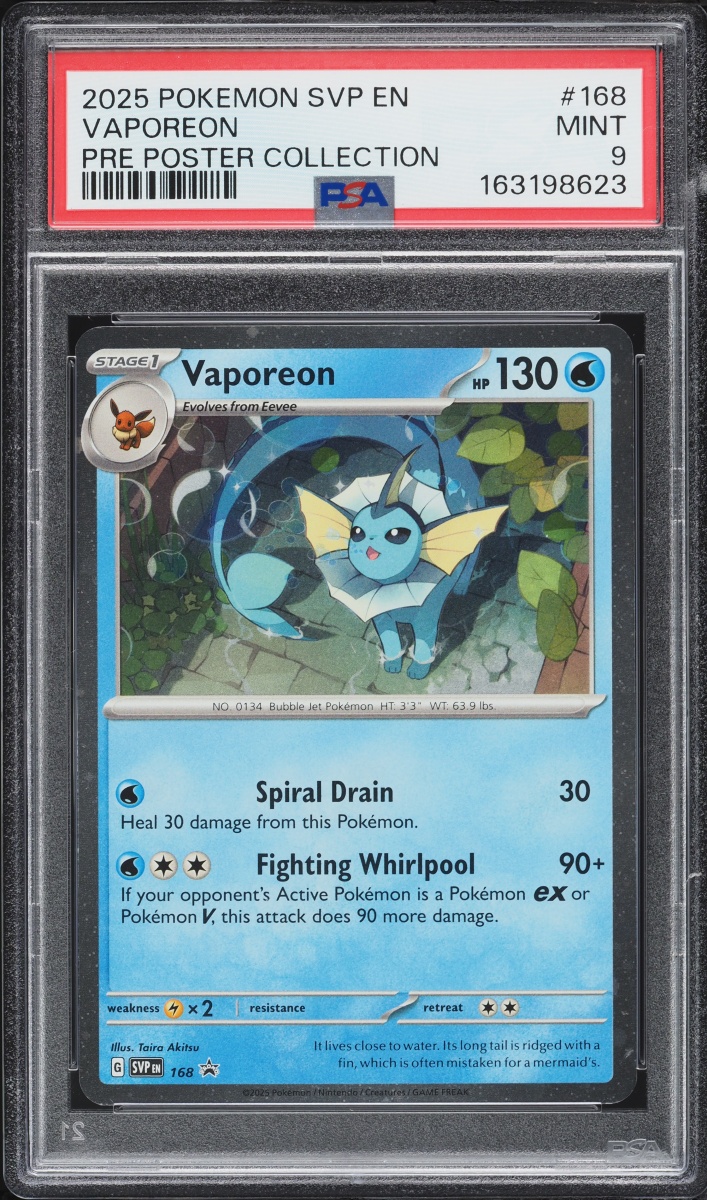 2025 Pokemon Scarlet & Violet Promo Prismatic Evolution Poster Vaporeon #168 PSA 9 MINT