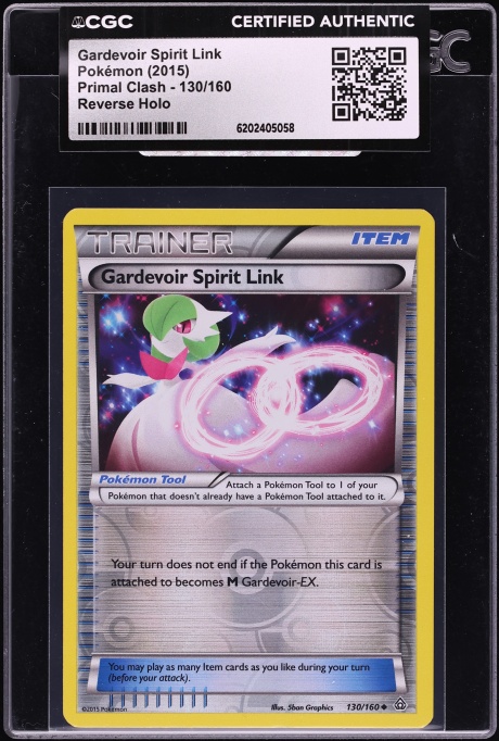 2015 Pokemon XY Primal Clash Reverse Holo Gardevoir Spirit Link #130 CGC AUTH