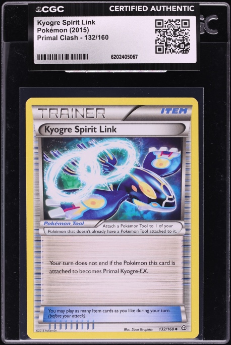2015 Pokemon XY Primal Clash Kyogre Spirit Link #132 CGC AUTH