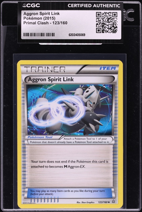 2015 Pokemon XY Primal Clash Aggron Spirit Link #123 CGC AUTH