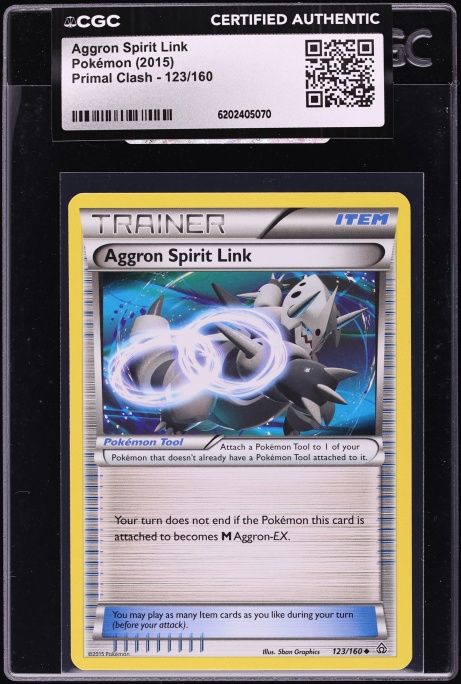 2015 Pokemon XY Primal Clash Aggron Spirit Link #123 CGC AUTH