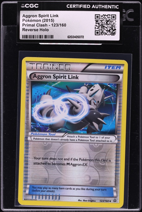 2015 Pokemon XY Primal Clash Reverse Holo Aggron Spirit Link #123 CGC AUTH