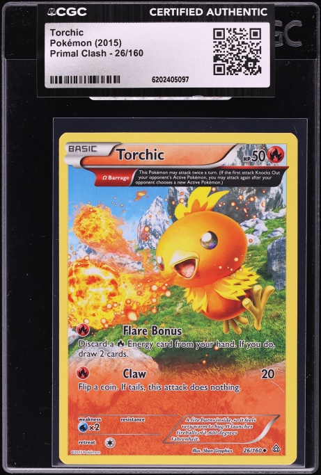 2015 Pokemon XY Primal Clash Holo Torchic #26 CGC AUTH