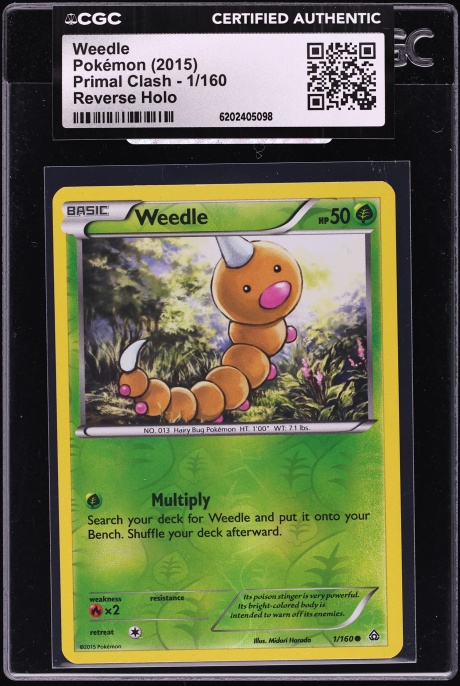 2015 Pokemon XY Primal Clash Reverse Holo Weedle #1 CGC AUTH