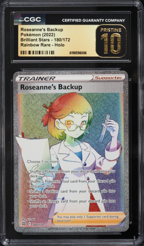 2022 Pokemon Sword & Shield Brilliant Stars Rainbow Rare Roseanne's Backup #180 CGC 10 PRISTINE