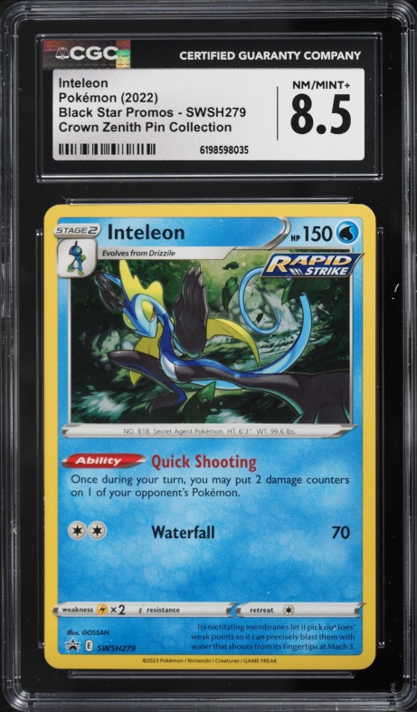 2022 Pokemon Sword & Shield Promo Crown Zenith Pin Collection Inteleon #SWSH279 CGC 8.5 NM-MT+