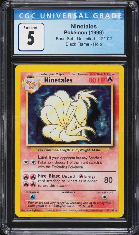 1999 Pokemon Base Set Shadowless Holo Ninetales #12 CGC 5 EX