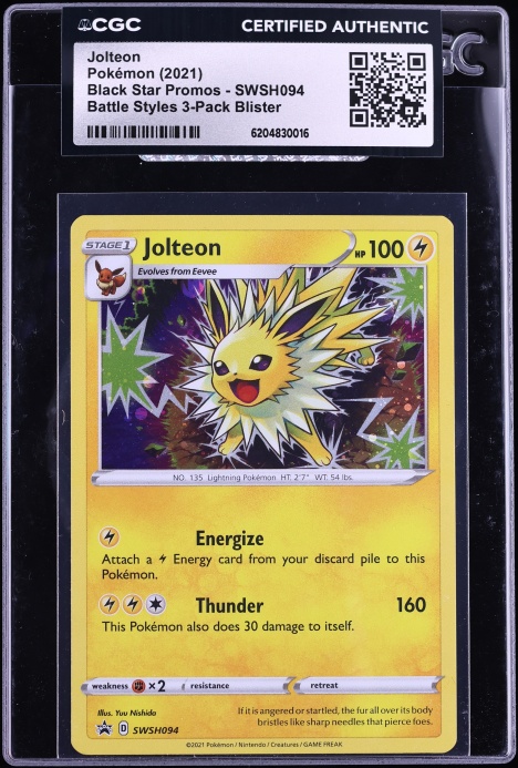 2021 Pokemon Sword & Shield Black Star Promo Battle Styles Jolteon #SWSH094 CGC AUTH