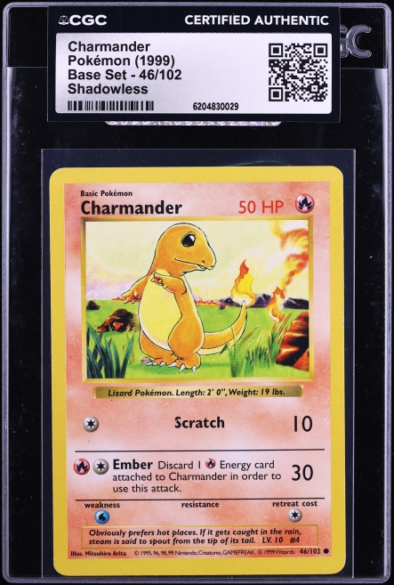 1999 Pokemon Base Set Shadowless Charmander #46 CGC AUTH