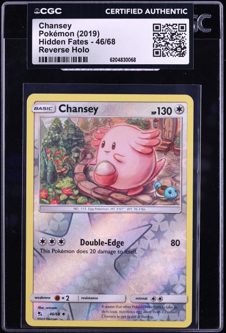 2019 Pokemon Sun & Moon Hidden Fates Reverse Holo Chansey #46 CGC AUTH