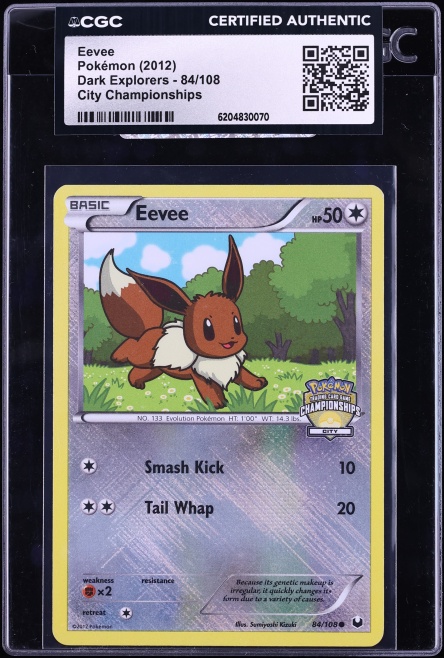 2012 Pokemon Black & White Dark Explorers City Championships Eevee #84 CGC AUTH
