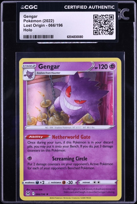 2022 Pokemon Sword & Shield Lost Origin Holo Gengar #66 CGC AUTH