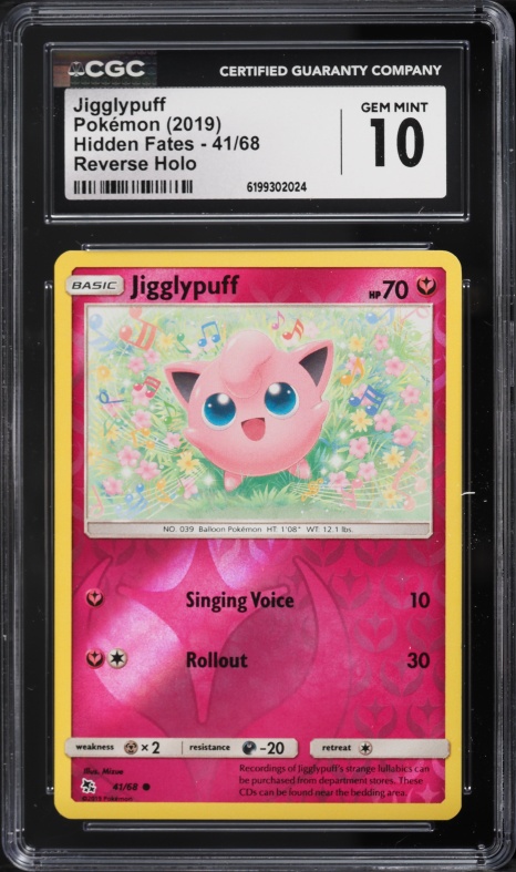 2019 Pokemon Sun & Moon Hidden Fates Reverse Holo Jigglypuff #41 CGC 10 GEM MINT