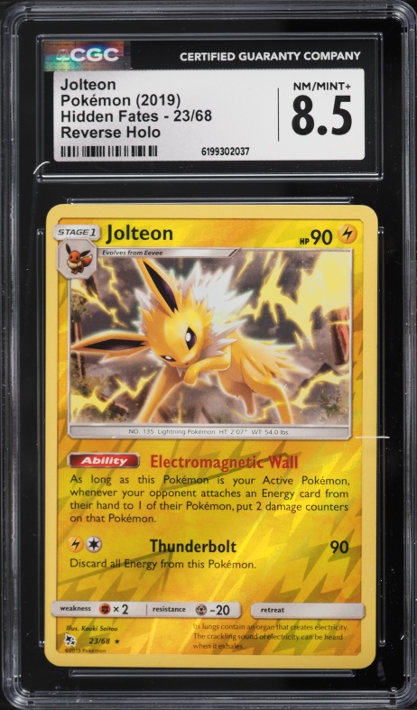 2019 Pokemon Sun & Moon Hidden Fates Reverse Holo Jolteon #23 CGC 8.5 NM-MT+