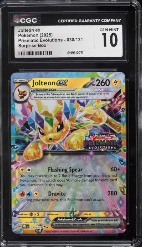 2025 Pokemon SV Prismatic Evolutions Surprise Box Holo Jolteon Ex #30 CGC 10 GEM MINT