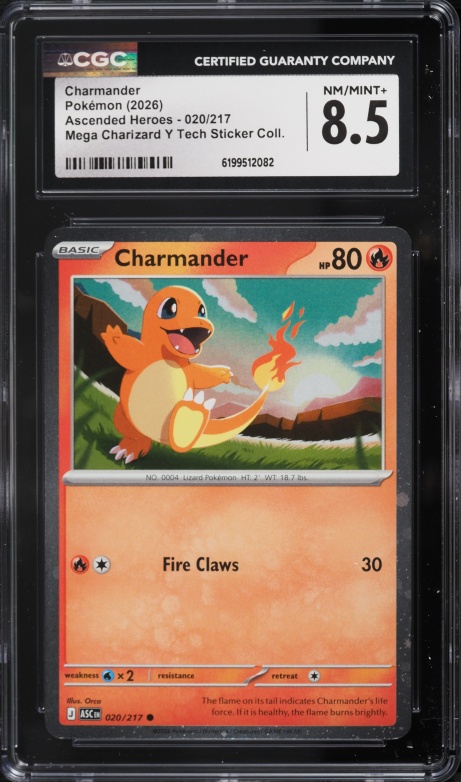 2026 Pokemon ME Ascended Heroes Charizard Y Tech Sticker Charmander #20 CGC 8.5 NM-MT+