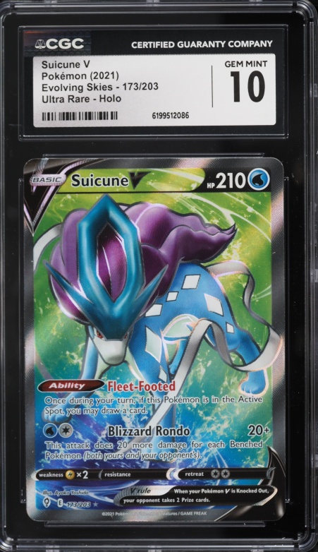 2021 Pokemon Sword & Shield Evolving Skies Full Art Suicune V #173 CGC 10 GEM MINT