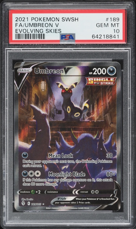 2021 Pokemon Sword & Shield Evolving Skies Alt Art Umbreon V #189 PSA 10 GEM MINT