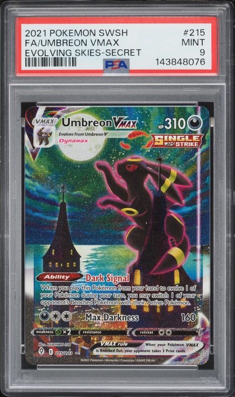 2021 Pokemon Sword & Shield Evolving Skies SEC Umbreon VMAX #215 PSA 9 MINT