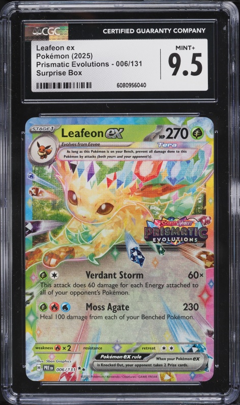 2025 Pokemon Scarlet & Violet Prismatic Evolutions Surprise Box Leafeon Ex #6 CGC 9.5 MINT+