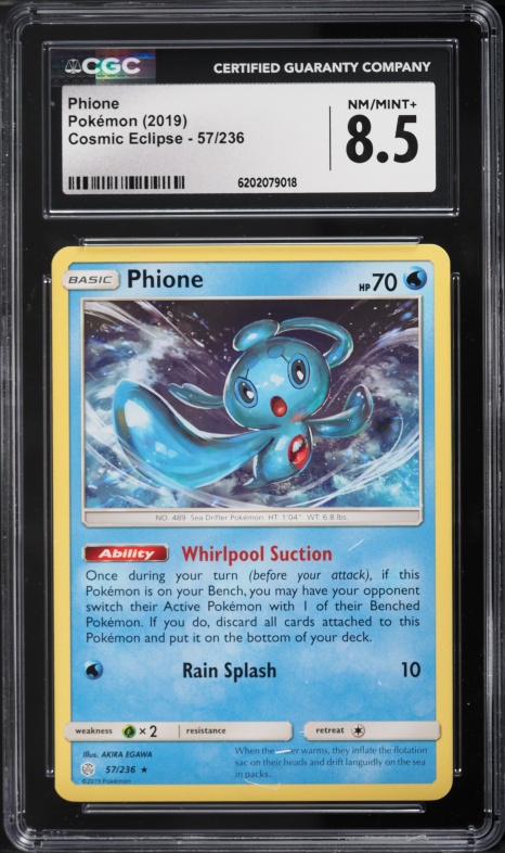 2019 Pokemon Sun & Moon Cosmic Eclipse Phione #57 CGC 8.5 NM-MT+