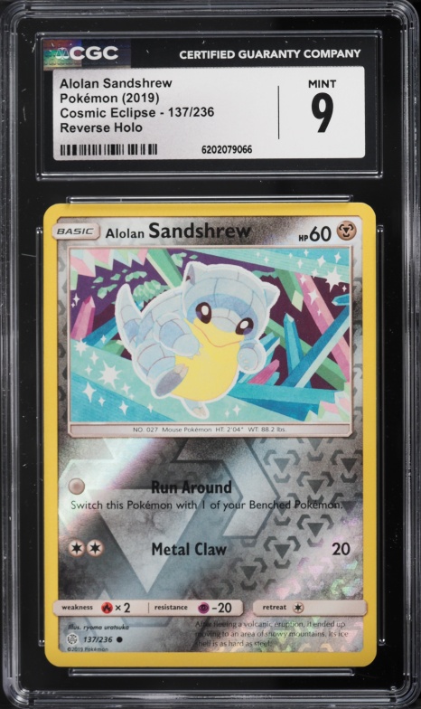 2019 Pokemon Cosmic Eclipse Reverse Holo Alolan Sandshrew #137 CGC 9 MINT