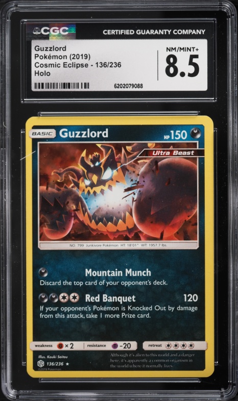 2019 Pokemon Cosmic Eclipse Holo Guzzlord #136 CGC 8.5 NM-MT+