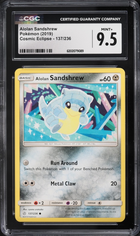 2019 Pokemon Cosmic Eclipse Alolan Sandshrew #137 CGC 9.5 MINT+
