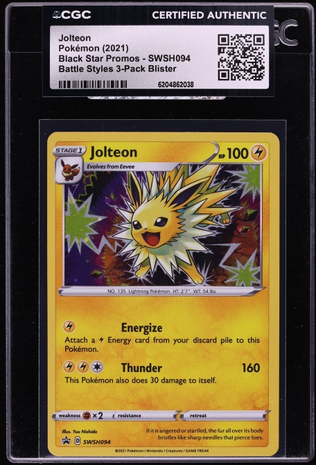 2021 Pokemon Sword & Shield Black Star Promo Battle Styles Jolteon #SWSH094 CGC AUTH